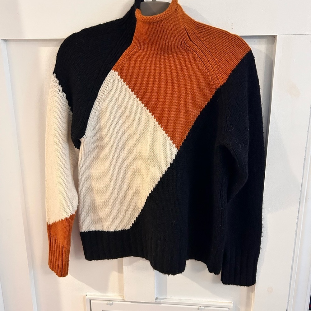 A.L.C. Tri-Tone Turtleneck Claremont Color Blocked Boxy Sweater small